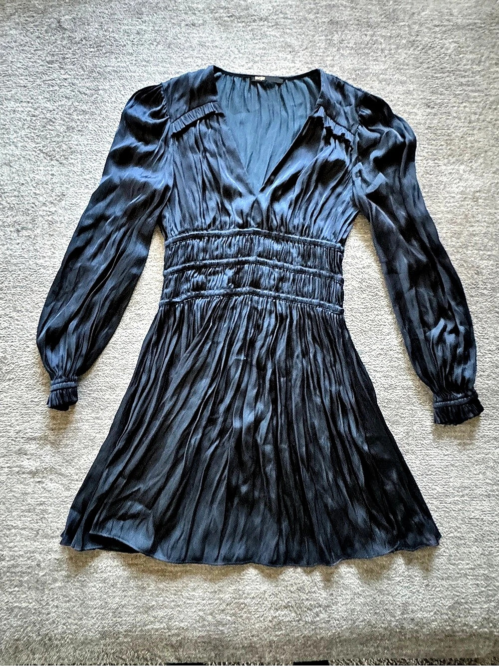 Maje Smocked Satin Dress Mini Dress in Black